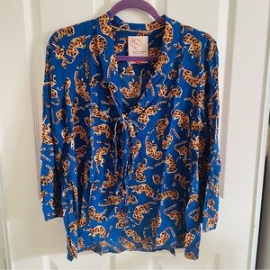 Anthropologie 52 Conversations Leopard Tie Neck Top sz 10